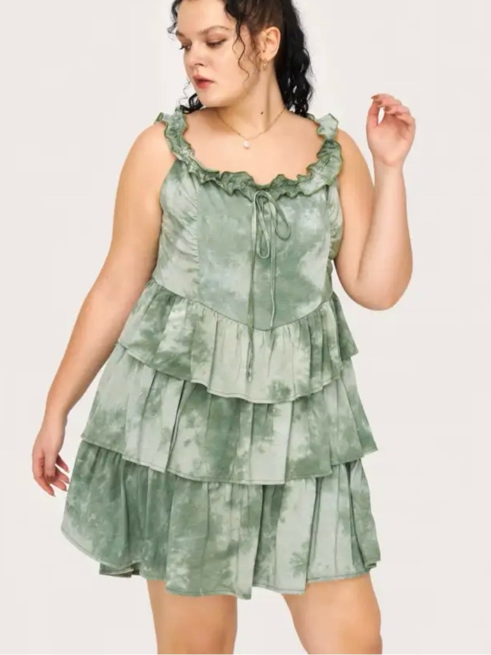 Cider Vineyard Strolls Green Corset Ruffle Sleeve Mini Dress Size Small - Picture 2 of 10